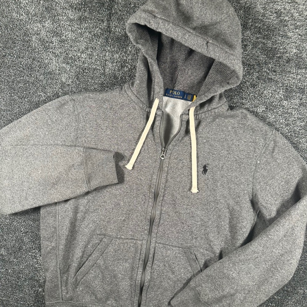 Polo Ralph Lauren Hoodie Mens L Full Zip Gray Fleece Embroidered Pony Casual